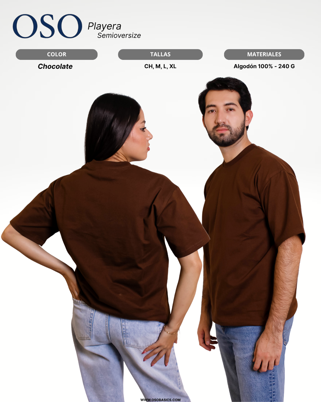 Playera Semioversize Chocolate Unisex 240GSM | 100% Algodón Premium