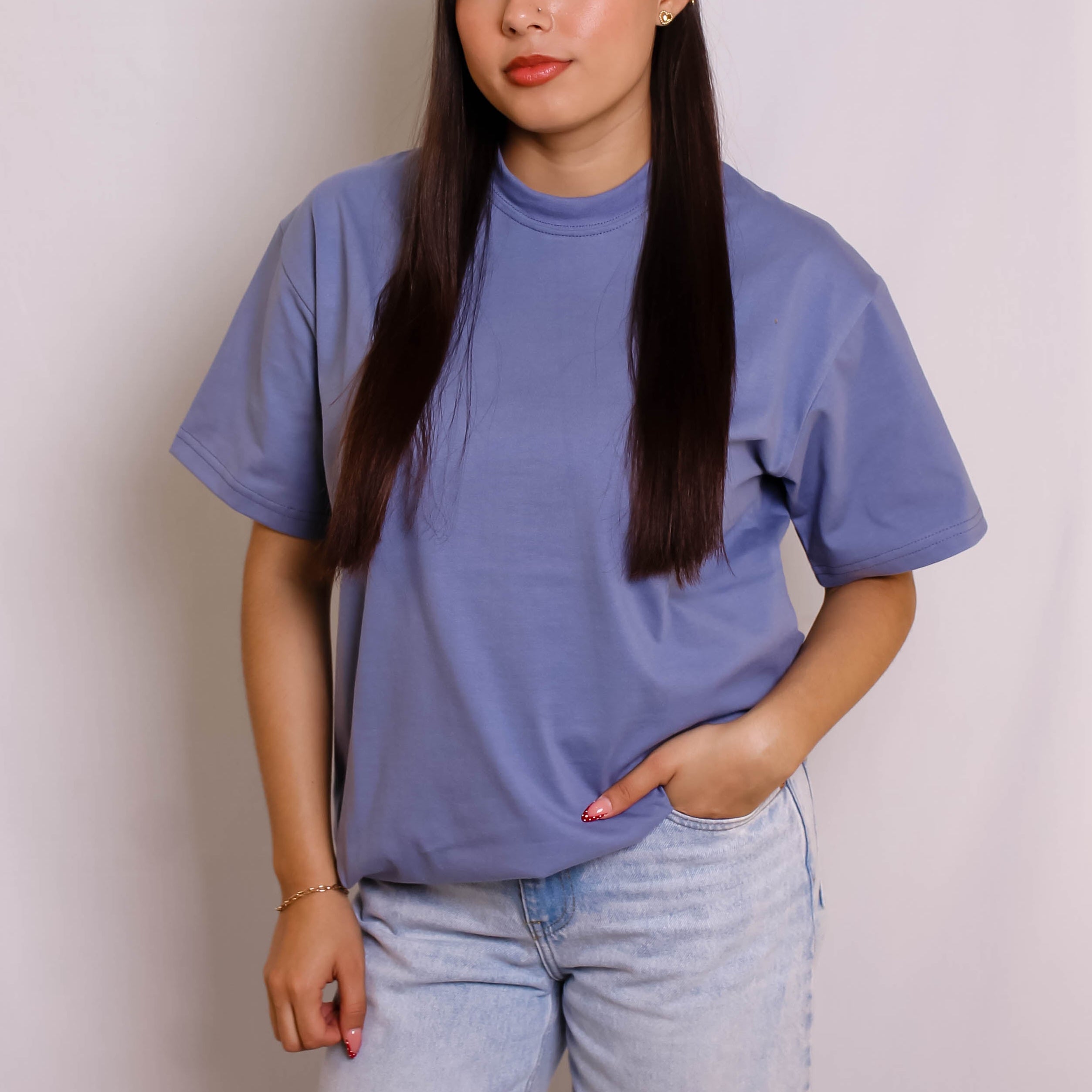 Playera Semioversize Azul Acero Unisex 240GSM | 100% Algodón Premium