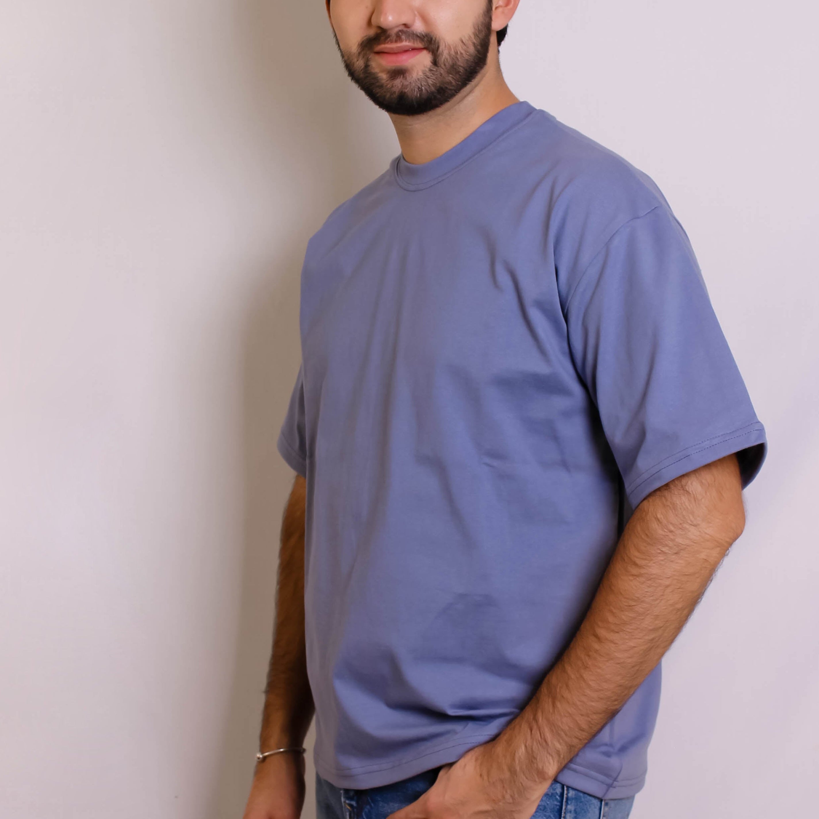 Playera Semioversize Azul Acero Unisex 240GSM | 100% Algodón Premium