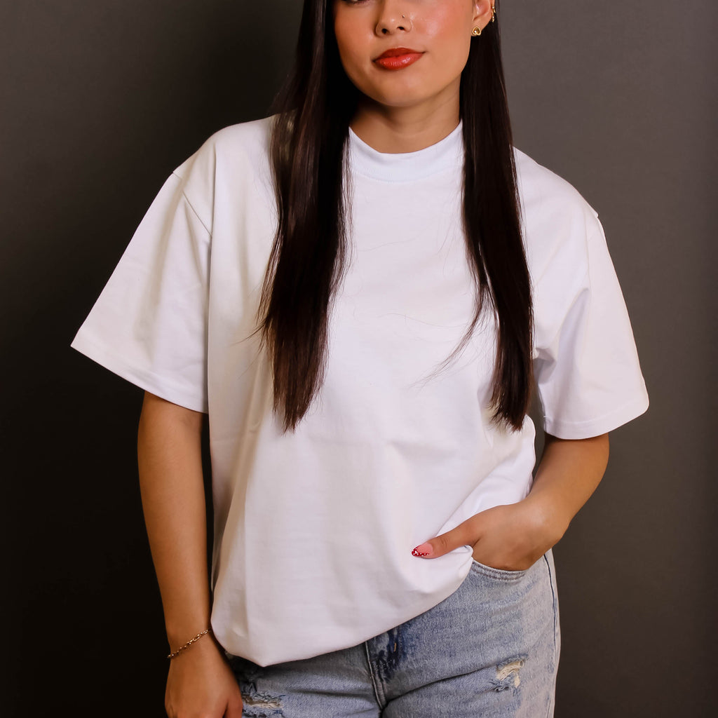 Playera Semioversize Blanco Unisex 240GSM | 100% Algodón Premium