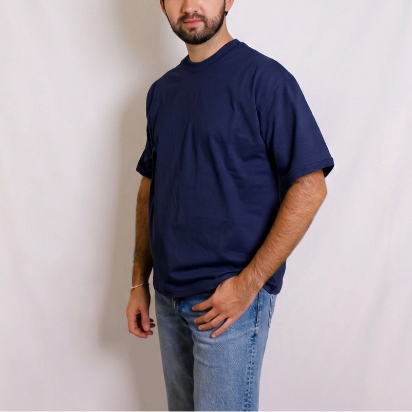 Playera Semioversize Azul Marino Unisex 240GSM | 100% Algodón Premium
